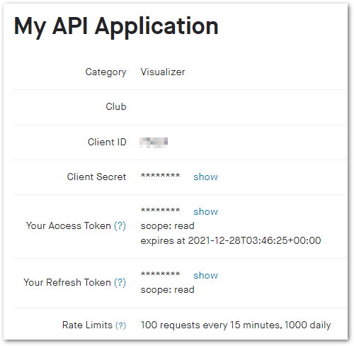 strava api application credentials