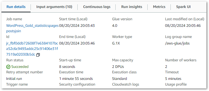 2024 10 25 AWSGlueStudioRunsLowerDetails